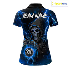Load image into Gallery viewer, Blue Grim Reaper 8 Ball Billiard Shirt For Women Custom Lightning Billiard Team Jersey Polo, 1/4 Zip TDM6327