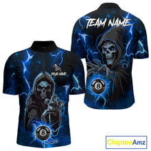 Load image into Gallery viewer, Blue Grim Reaper 8 Ball Billiard Shirt For Men Custom Lightning Billiard Team Jersey Polo, 1/4 Zip TDM6327