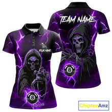 Load image into Gallery viewer, Purple Grim Reaper 8 Ball Billiard Shirt For Women Custom Lightning Pool Team Jersey Polo, 1/4 Zip TDM6328