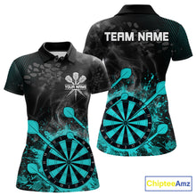 Load image into Gallery viewer, Turquoise Dartboard Splatter Smoke Darts Shirt For Women Custom Darts Team Jersey Polo &amp; 1/4 Zip TDM6504