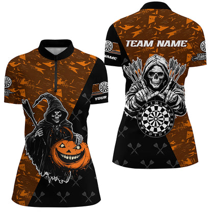 Personalized Orange Abstract Grim Reaper Halloween Darts Shirts For Women,  Darts Jerseys TDM2736