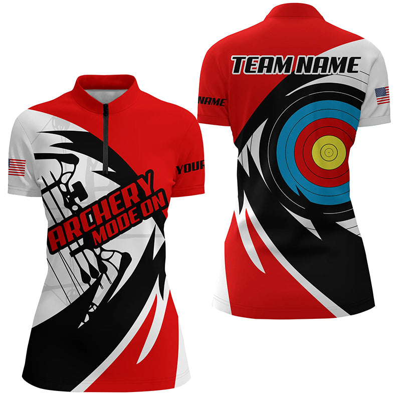 Personalized Name Red Archery Jerseys Quarter-Zip Shirts For Women Custom Archery Bow Shirts TDM0567