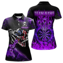 Load image into Gallery viewer, Fire Flame Darts Board American Flag Skull Dart Shirts For Women Custom Darts Team Jerseys |Purple TDM2982