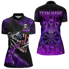 Load image into Gallery viewer, Fire Flame Darts Board American Flag Skull Dart Shirts For Women Custom Darts Team Jerseys |Purple TDM2982