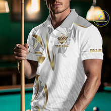 Load image into Gallery viewer, White And Gold Crown 8 Ball Men's Billiards Shirts Custom Billiard Jersey Team Polo &amp; 1/4 Zip TDM5211