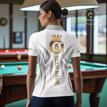 Load image into Gallery viewer, White And Gold Crown 8 Ball Women's Billiards Shirts Custom Billiard Jersey Team Polo &amp; 1/4 Zip TDM5211