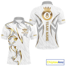 Load image into Gallery viewer, White And Gold Crown 8 Ball Men's Billiards Shirts Custom Billiard Jersey Team Polo &amp; 1/4 Zip TDM5211