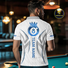 Load image into Gallery viewer, White And Blue Crown 8 Ball Men's Billiards Shirts Custom Billiard Jersey Team Polo &amp; 1/4 Zip TDM5213
