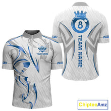 Load image into Gallery viewer, White And Blue Crown 8 Ball Men's Billiards Shirts Custom Billiard Jersey Team Polo &amp; 1/4 Zip TDM5213