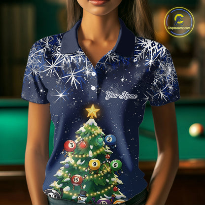 Funny Christmas Billiard Balls Pine Tree Pool Shirt For Women Custom Xmas Billiard Shirts Gifts TDM5215
