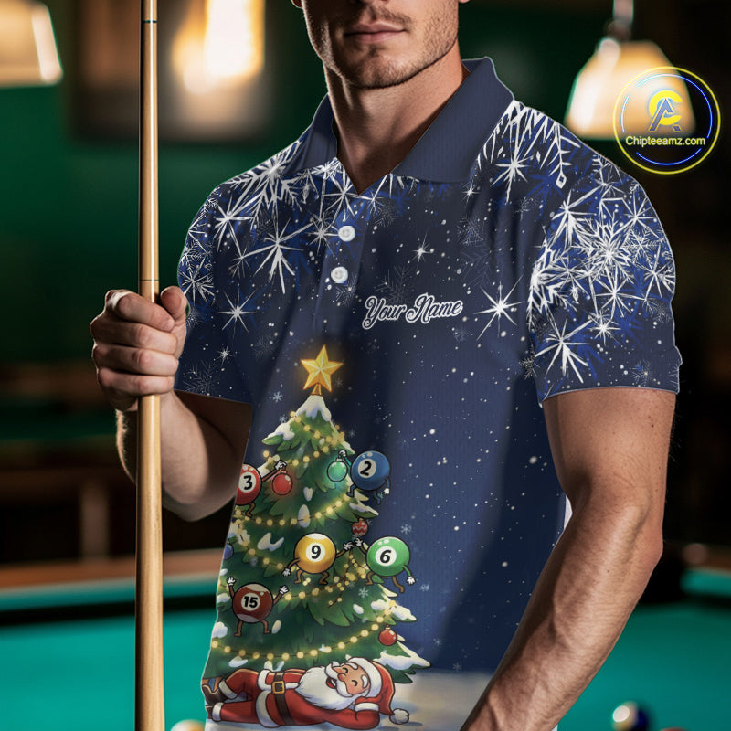 Funny Santa Christmas Billiard Balls Pine Tree Pool Shirt For Men Custom Xmas Billiard Gifts TDM5216