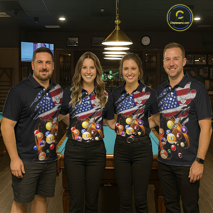 American Flag Pool Balls Billiard Shirt For Women Custom Patriotic Billiard Jersey Polo & 1/4 Zip TDM5730