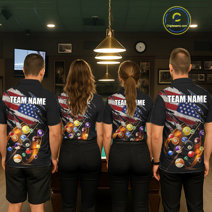 American Flag Pool Balls Billiard Shirt For Women Custom Patriotic Billiard Jersey Polo & 1/4 Zip TDM5730