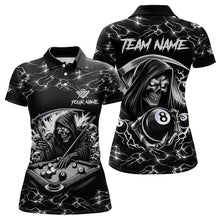 Load image into Gallery viewer, Black White Funny Grim Reaper 8 Ball Pool Women Billiard Shirts Custom Lightning Billiard Jerseys TDM3726