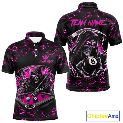 Pink Funny Grim Reaper 8 Ball Pool Men Billiard Shirts Custom Lightning Billiard Jerseys TDM3727