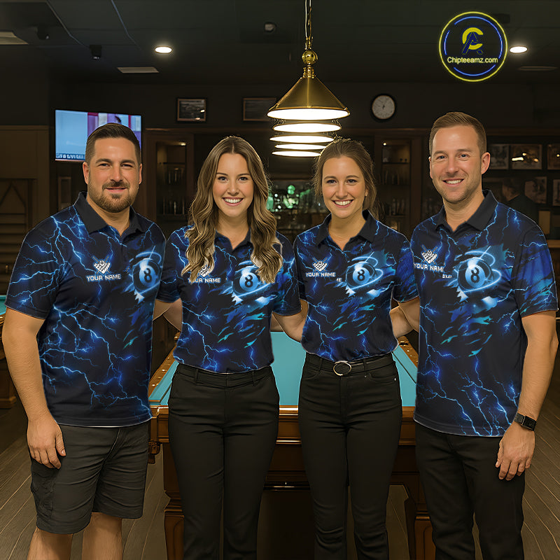 Blue 8 Ball Pool Lighting Billiard Shirt For Women Custom Glowing Billiard Team Jersey Polo, 1/4 Zip TDM6332