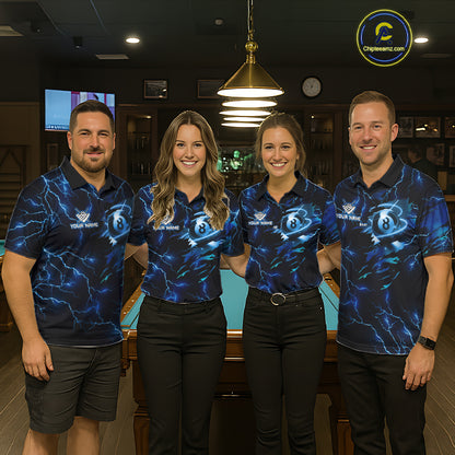 Blue 8 Ball Pool Lighting Billiard Shirt For Women Custom Glowing Billiard Team Jersey Polo, 1/4 Zip TDM6332