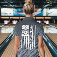 Load image into Gallery viewer, Custom Grey Grunge American Flag Bowling Shirt For Women, Patriotic Bowling Jersey Polo &amp; 1/4 Zip TDM6516