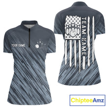 Load image into Gallery viewer, Custom Grey Grunge American Flag Bowling Shirt For Women, Patriotic Bowling Jersey Polo &amp; 1/4 Zip TDM6516