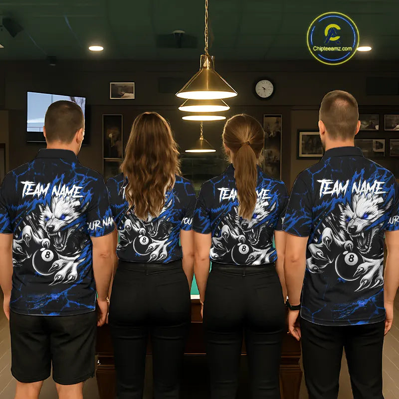 Personalized Thunder Lightning Wolf Billiard Shirts For Women Custom Billiard Team Jerseys |Blue TDM5466
