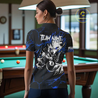 Personalized Thunder Lightning Wolf Billiard Shirts For Women Custom Billiard Team Jerseys |Blue TDM5466