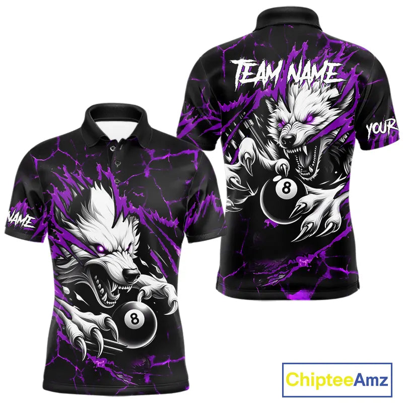Personalized Thunder Lightning Wolf Billiard Shirts For Men Custom Billiard Team Jerseys |Purple TDM5467