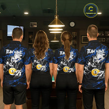 Load image into Gallery viewer, Personalized 9 Ball Pool Wolf Billiard Shirts For Men, Billiard Team Jersey Polo &amp; 1/4 Zip |Blue TDM5468
