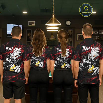 Personalized Wolf Yin-Yang 8 & 9 Ball Billiard Shirt For Women, Billiard Team Jersey Polo & 1/4 Zip TDM5470