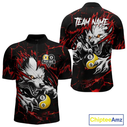 Personalized Wolf Yin-Yang 8 & 9 Ball Billiard Shirt For Men, Billiard Team Jersey Polo & 1/4 Zip TDM5470