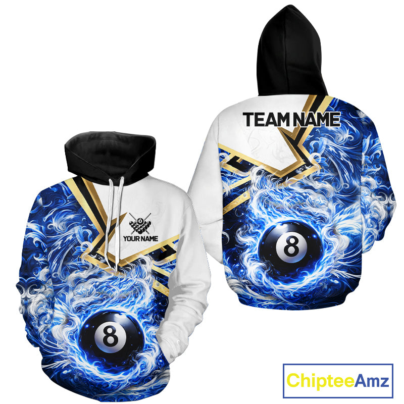 Blue 8 Ball Flame Smoke Golden Billiard Hoodie For Men And Women Custom 8 Ball Pool Hoodie Jersey TDM5735