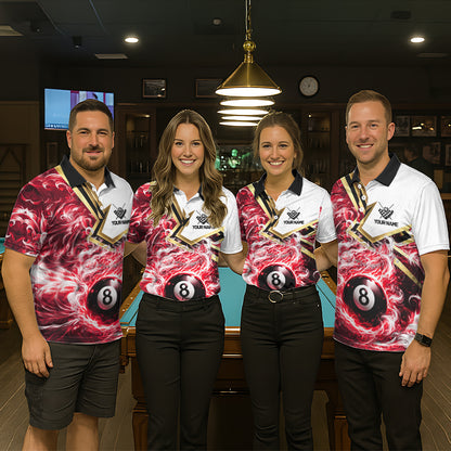 Red 8 Ball Flame Smoke Golden Billiard Shirt For Women Custom Pool Team Jersey Polo & 1/4 Zip TDM5736