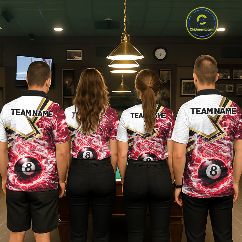 Red 8 Ball Flame Smoke Golden Billiard Shirt For Women Custom Pool Team Jersey Polo & 1/4 Zip TDM5736