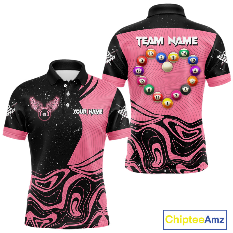 Black And Pink Funny Pool Balls Heart Billiard Shirt For Men Custom Valentine Billiard Jersey TDM5741