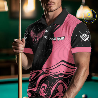 Black And Pink Funny Pool Balls Heart Billiard Shirt For Men Custom Valentine Billiard Jersey TDM5741