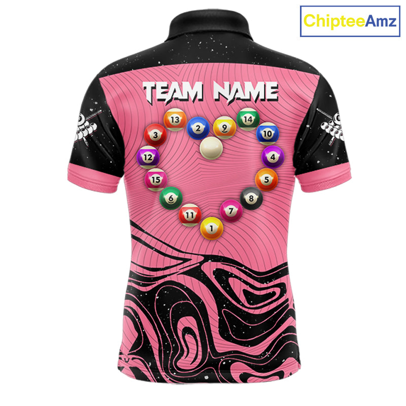 Black And Pink Funny Pool Balls Heart Billiard Shirt For Men Custom Valentine Billiard Jersey TDM5741