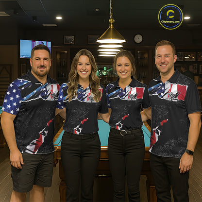 Custom Grunge American Flag Billiard Shirt For Men, Patriotic Pool Team Jersey Polo & 1/4 Zip TDM5927