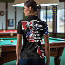 Load image into Gallery viewer, American Flag 8 Ball Aim Shoot Swear Repeat Women's Billiard Shirt Custom Pool Jersey Polo &amp; 1/4 Zip TDM5928