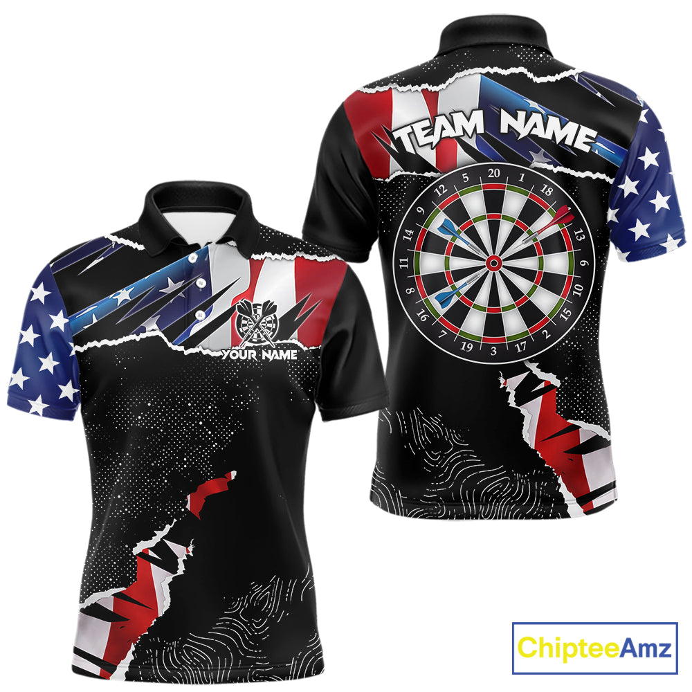 Custom Grunge American Flag Darts Shirt For Men, Patriotic Darts Team Jersey Polo & 1/4 Zip TDM5929
