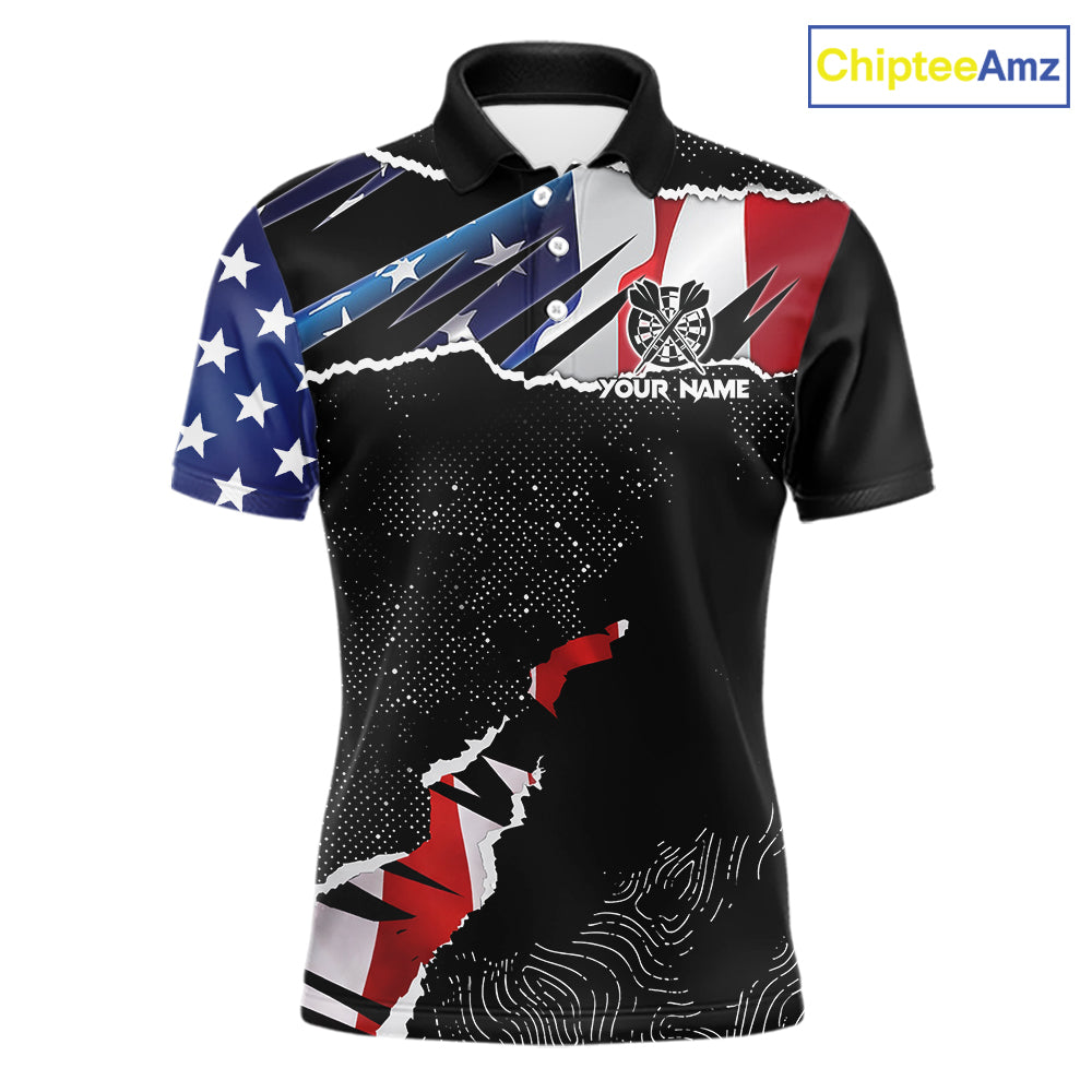 Custom Grunge American Flag Darts Shirt For Men, Patriotic Darts Team Jersey Polo & 1/4 Zip TDM5929