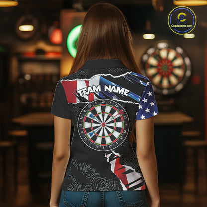 Custom Grunge American Flag Darts Shirt For Women, Patriotic Darts Team Jersey Polo & 1/4 Zip TDM5929