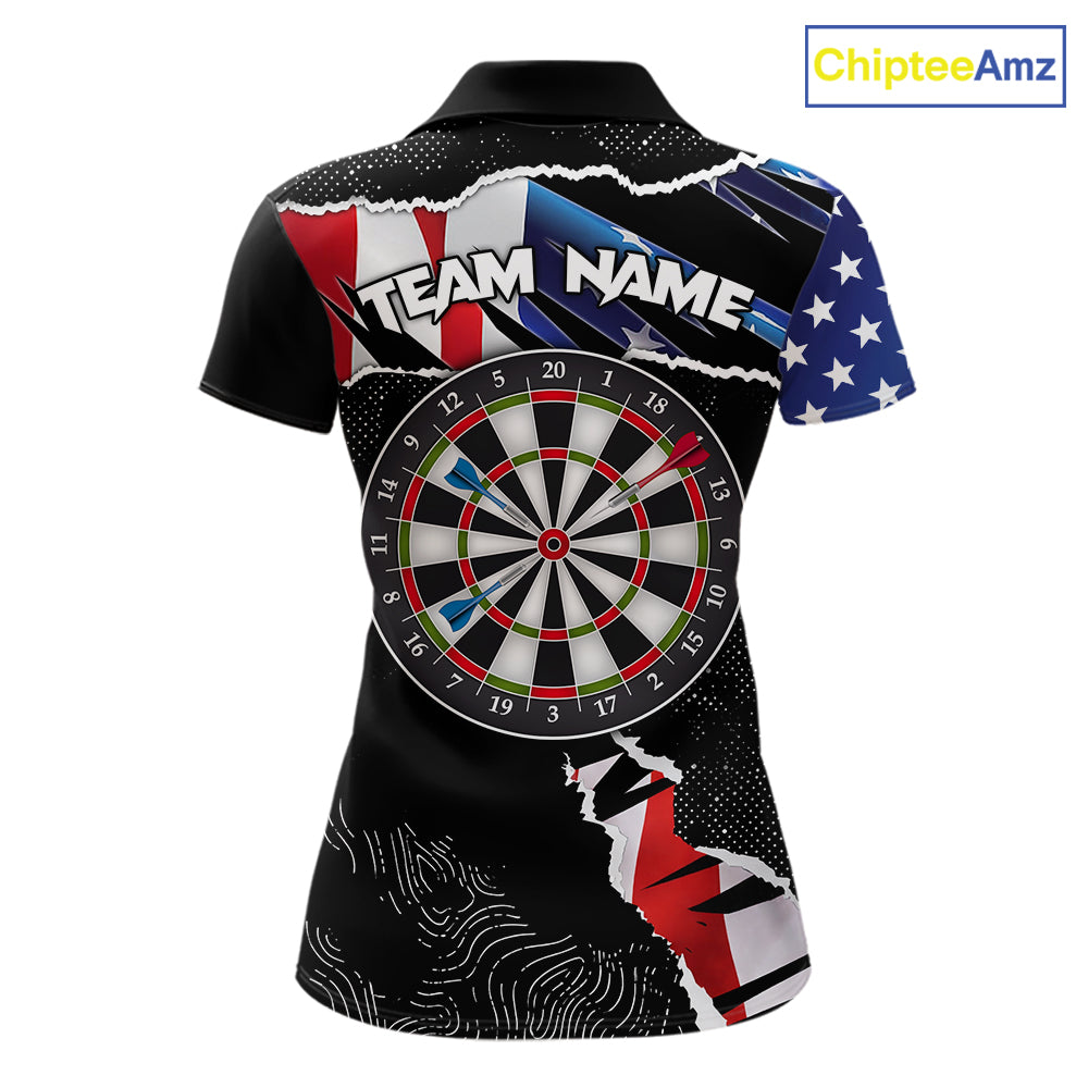 Custom Grunge American Flag Darts Shirt For Women, Patriotic Darts Team Jersey Polo & 1/4 Zip TDM5929