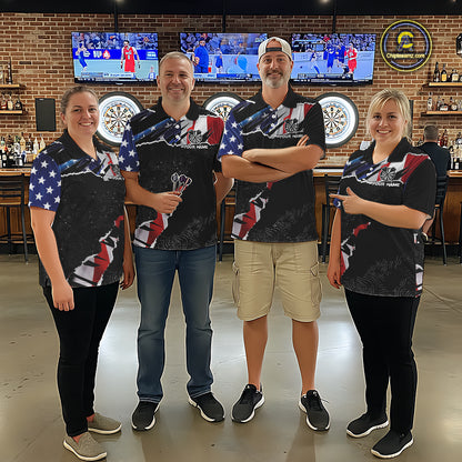 American Flag Aim Shoot Swear Repeat Darts Shirt For Men Custom Darts Jersey Team Polo & 1/4 Zip TDM5930