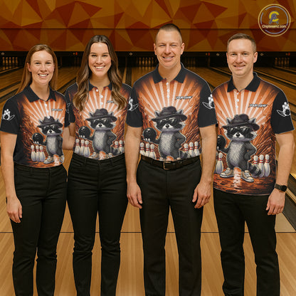 Orange Funny Raccoon Bowling Jersey For Women Custom Graffiti Bowling Shirt Team Polo & 1/4 Zip TDM6093