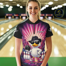 Load image into Gallery viewer, Pink Funny Duck Bowling Jersey For Women Custom Graffiti Bowling Shirt Team Polo &amp; 1/4 Zip Shirt TDM6094