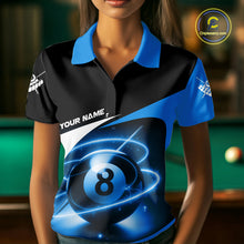 Load image into Gallery viewer, Blue 8 Ball Pool Billiard Shirt For Women Custom Glowing Billiard Team Jersey Polo &amp; 1/4 Zip TDM6341