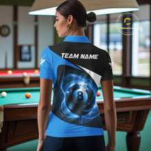 Load image into Gallery viewer, Blue 8 Ball Pool Billiard Shirt For Women Custom Glowing Billiard Team Jersey Polo &amp; 1/4 Zip TDM6341