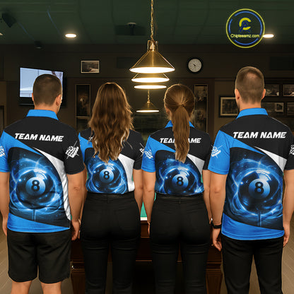 Blue 8 Ball Pool Billiard Shirt For Men Custom Glowing Billiard Team Jersey Polo & 1/4 Zip TDM6341
