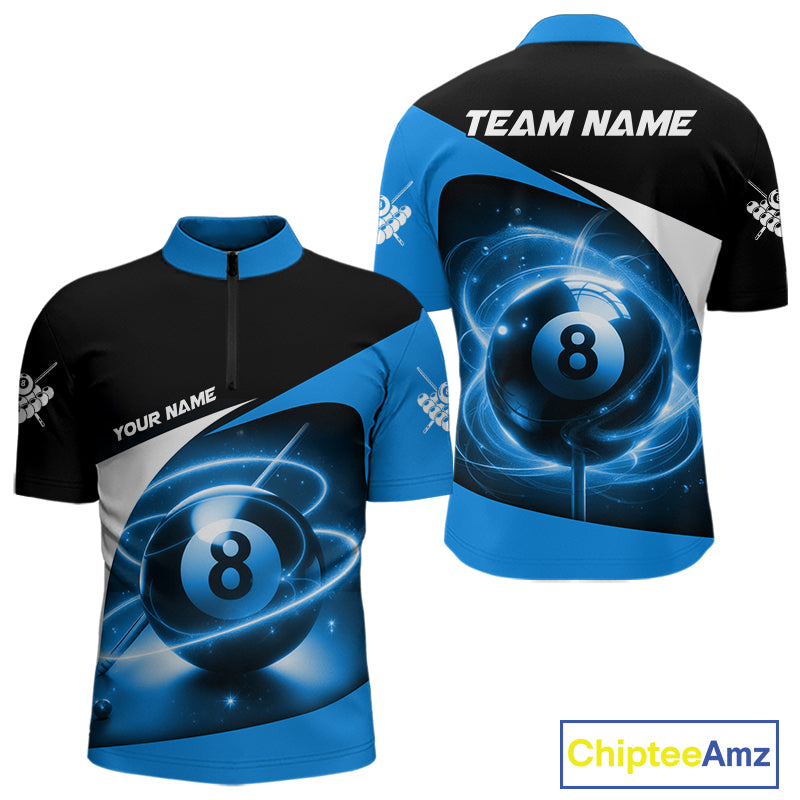 Blue 8 Ball Pool Billiard Shirt For Men Custom Glowing Billiard Team Jersey Polo & 1/4 Zip TDM6341