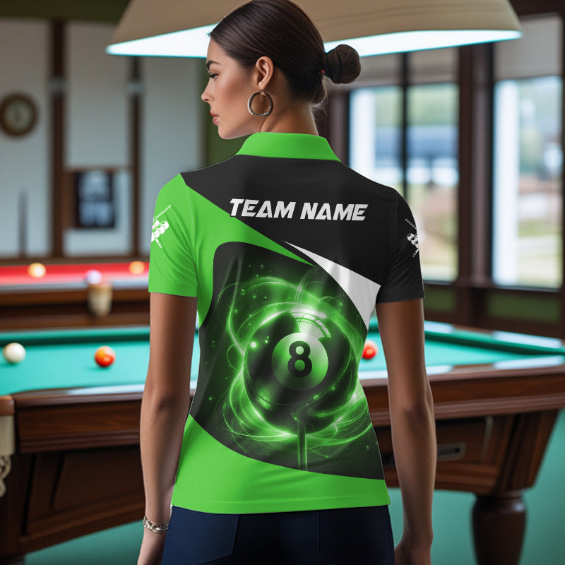 Green 8 Ball Pool Billiard Shirt For Women Custom Glowing Billiard Team Jersey Polo & 1/4 Zip TDM6342