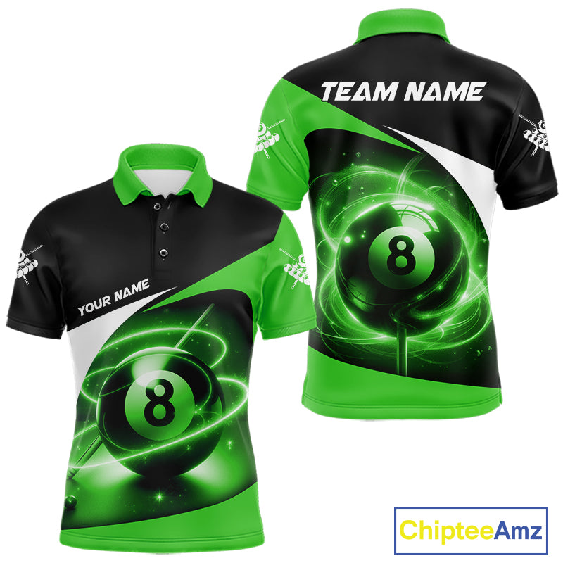 Green 8 Ball Pool Billiard Shirt For Men Custom Glowing Billiard Team Jersey Polo & 1/4 Zip TDM6342